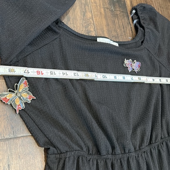 Solid Black Boho Square Neck Long Sleeve Flounce Maxi Dress - Picture 15 of 16